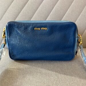 Auth MIU MIU Shoulder Bag Crossbody Bag Blue Leather